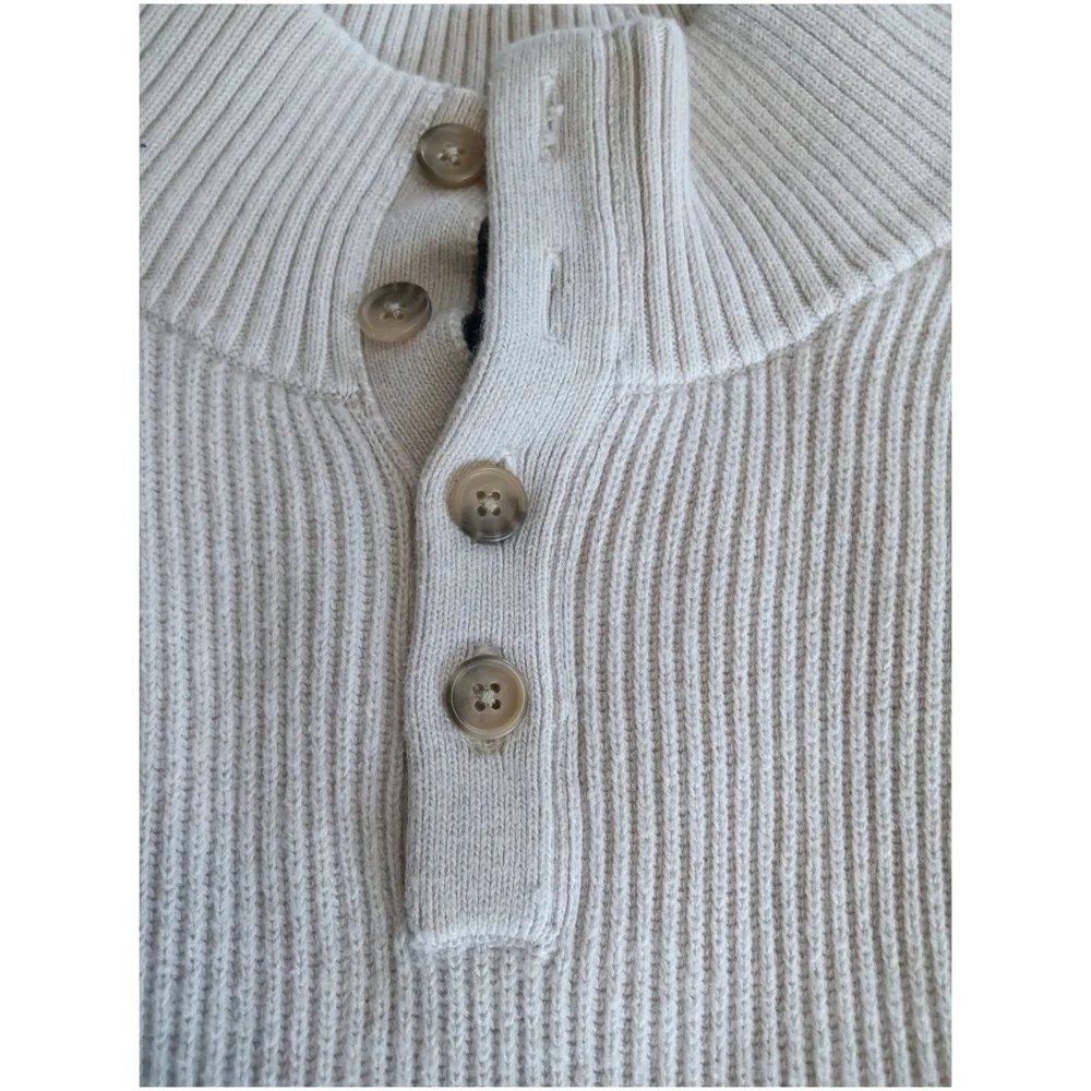 Banana Republic Men's Button Up Sweater - Cream, Navy, Gray Coastal, Preppy Sz L - Picture 4 of 11